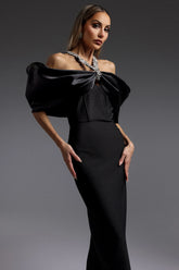 Sloan Halter Diamond Off-The-Shoulder Bandage Maxi Dress