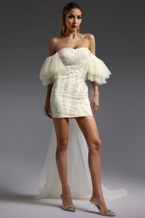 Emma Off-the-Shoulder Sequin Streaking Mini Dress