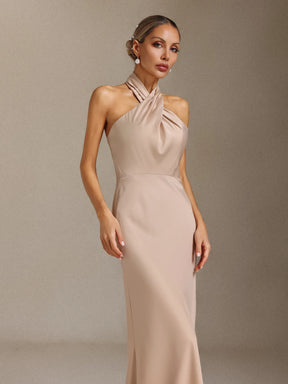 Kyra Pleated, halter-neck, backless maxi dress
